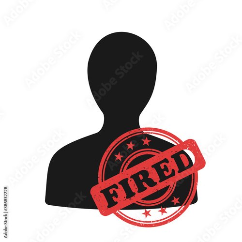 Dismissal and be fired - man, person and human is labelled as jobless and unemployed after being fired and dismissed. Vector illustration isolated on white.