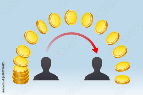 Gold coins and person icons, concept of money transfer and payment