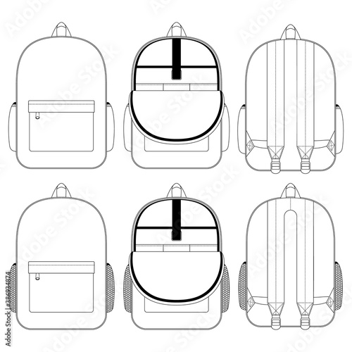 Template backpack vector illustration flat design outline clothing collection