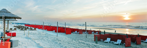 Colorful sunset over the North Sea at the beach of Noordwijk  Netherlands