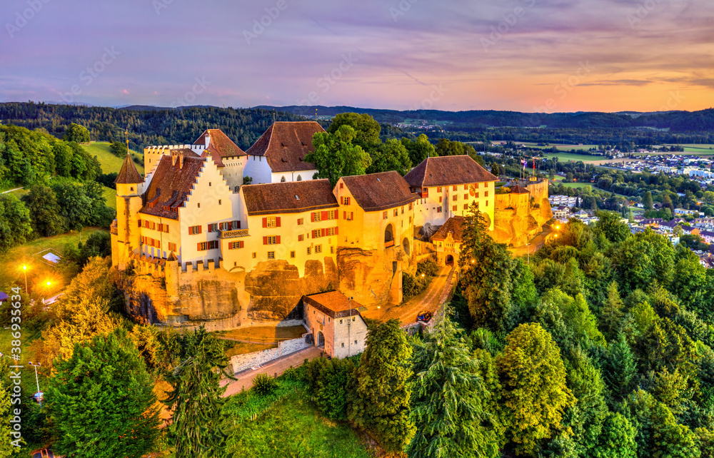 Aerial view of Lenzburg Castle in Aargau, Switzerland