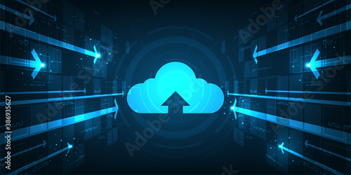Cloud interface that shows data uploading to the internet.
