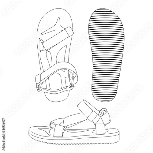 Template sport beach sandal vector illustration flat design outline clothing collection