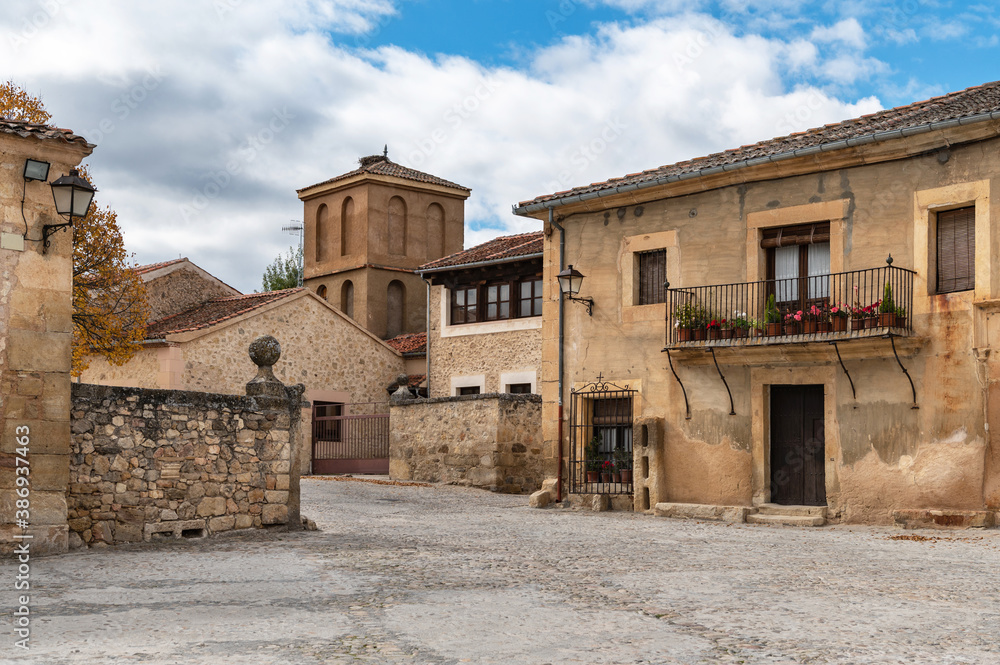 Square of the medieval town of Pedraza in the province of Segovia (Spain)