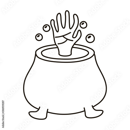 witch cauldron pot with death hand line style icon