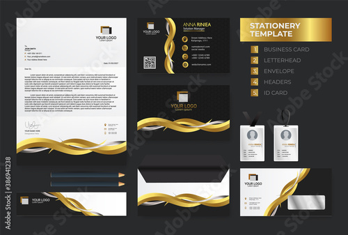 gold luxury branding design kit for hotel. corporate identity template Vector