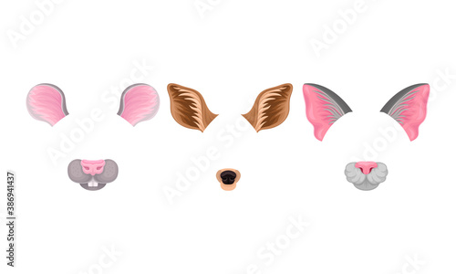 Animal Snouts and Ears for Selfie Application Vector Set
