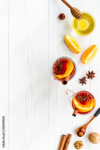 Christmas mulled red wine - hot drink with spices and fruits