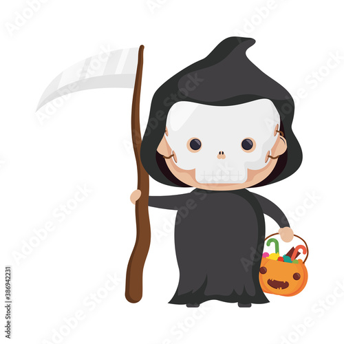 happy halloween cute kid disguise death character