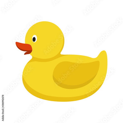 Yellow rubber duck. Bathroom toy isolated on white background. Funny ducky for playing in the bath tub. Vector illustration
