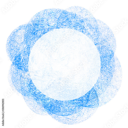 Round frame drawn with blue crayon