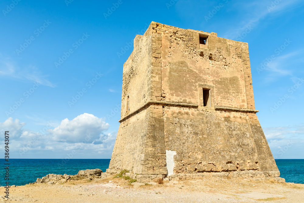 View of Ancient Tower Mulinazzo, located inside the Falcone e Borsellino Airport of Punta Raisi in the province of Palermo, Cinisi, Italy View of Ancient Tower Mulinazzo, located inside the Falcone e Borsellino Airport of Punta Raisi in the province of Palermo, Cinisi, Italy