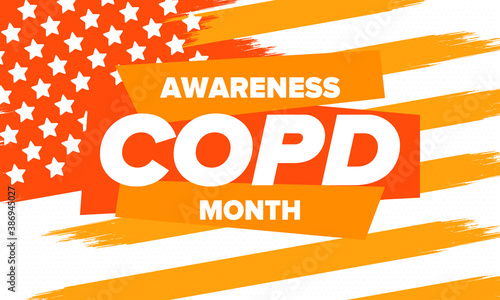 COPD Awareness Month in November. Chronic Obstructive Pulmonary Disease. Celebrated annual in United States. Medical health care and awareness design. Poster, card, banner and background. Vector
