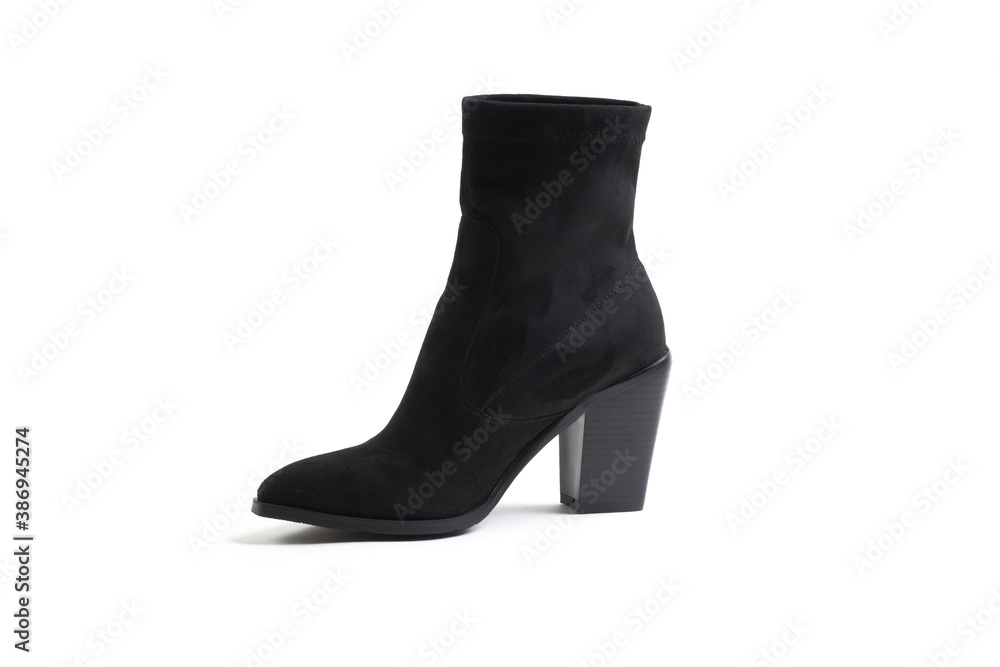 Black suede women's leather high boots isolated on white background Black suede women's leather high boots isolated on white background