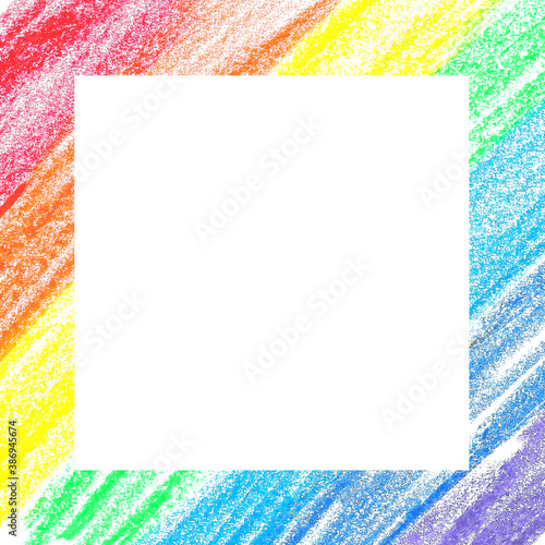 Square frame made of rainbow crayons