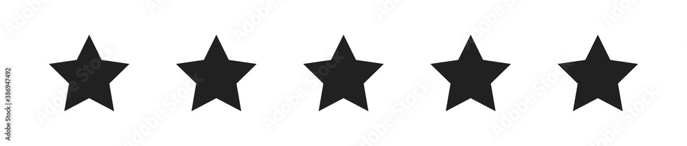 Five star set black icon on white background. Isolated vector for rating Five star set black icon on white background. Isolated vector for rating