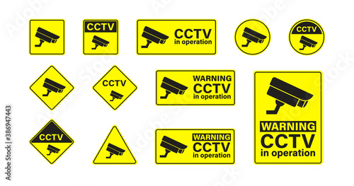 CCTV set flat banners on white background. Securiti technology system vector