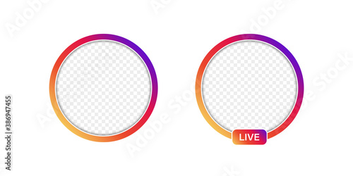 Live frame icon with transparent background. Social media circle frame for web design. Vector