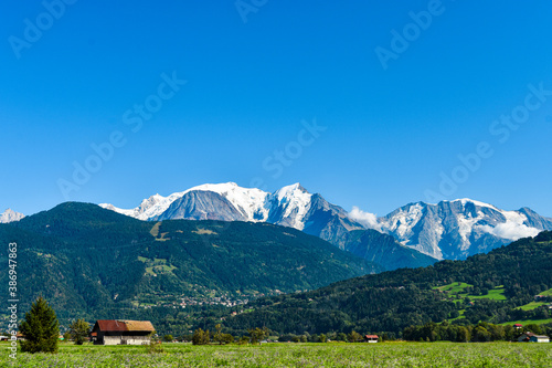 Idyllic scenery through the French Alps, on the way to Mont Blanc Mountain