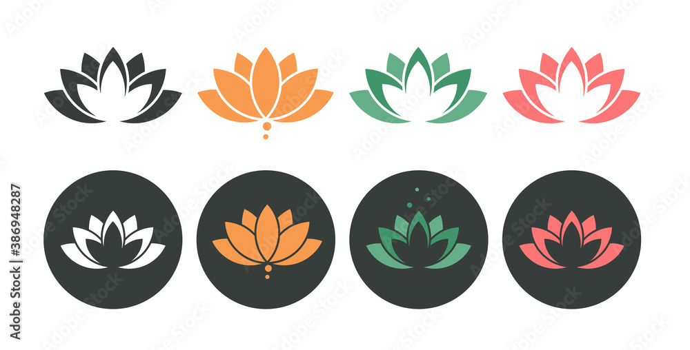 Simple Lotus flower icon set, side view. Vector flat design. Symbol of life and health. Simple Lotus flower icon set, side view. Vector flat design. Symbol of life and health.