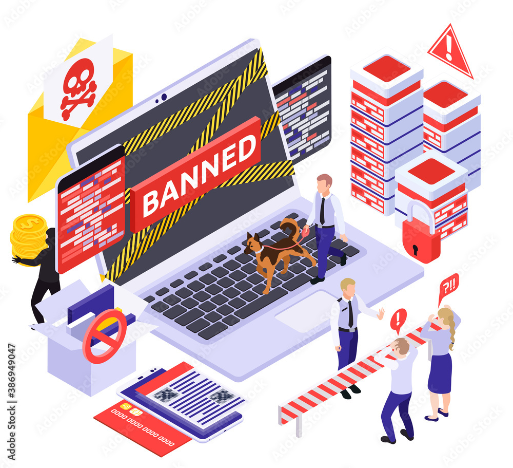 Banned Spyware Isometric Composition Banned Spyware Isometric Composition