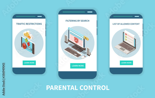 Parental Control Apps Isometric Set 