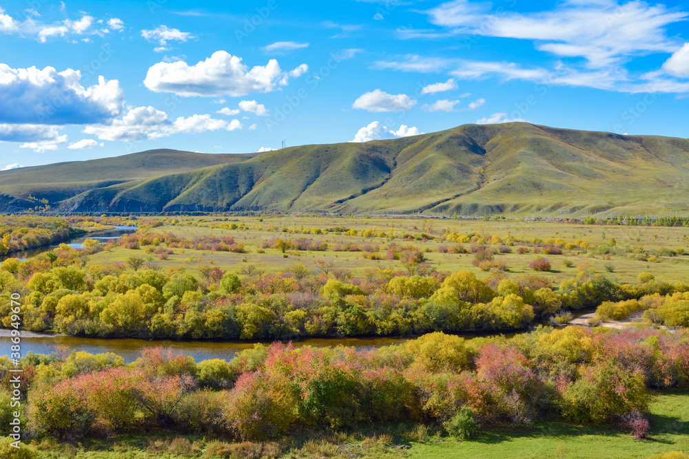 beautiful autumn landscape on the bend of the river in Transbaikalia