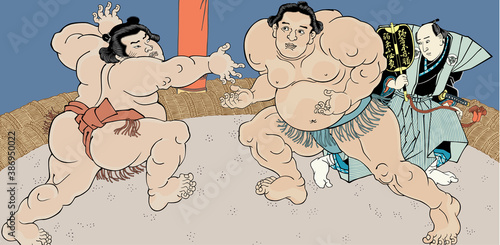 相撲絵　浮世絵　歌川国貞　不知火諾右衛門　小柳常吉　取組図