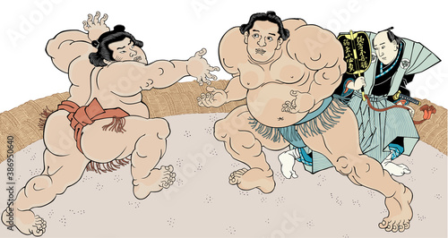 相撲絵　浮世絵　歌川国貞　不知火諾右衛門　小柳常吉　取組図　白背景