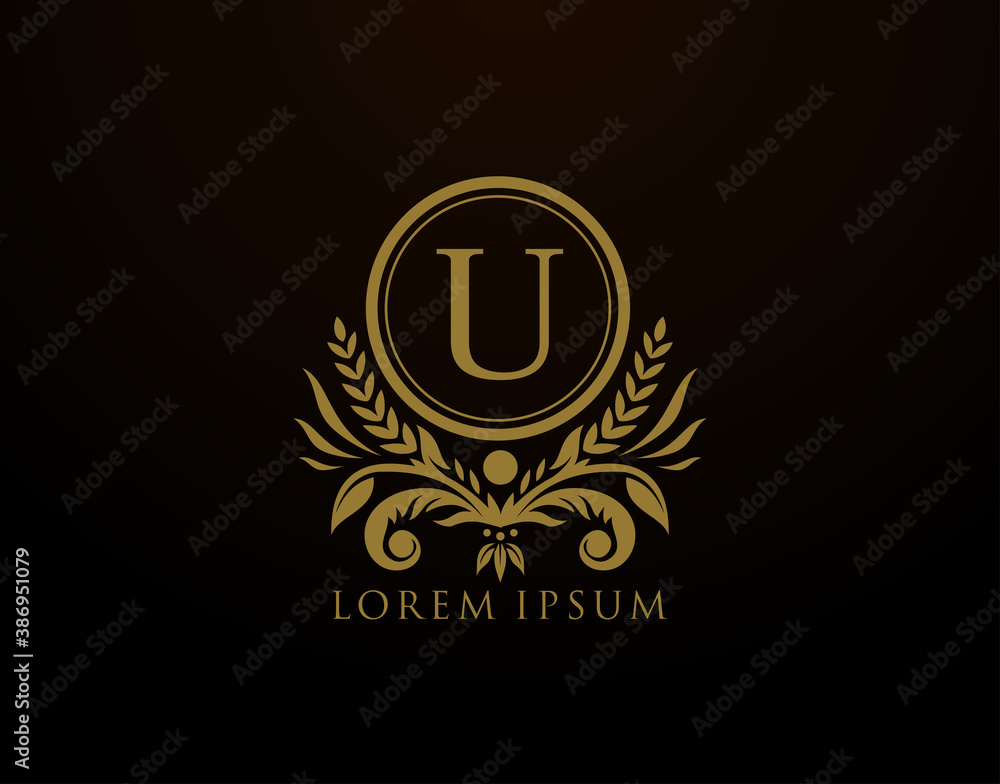 Luxury Royal Letter U Monogram Logo, Elegant Circle Badge With Floral Design. Luxury Royal Letter U Monogram Logo, Elegant Circle Badge With Floral Design.