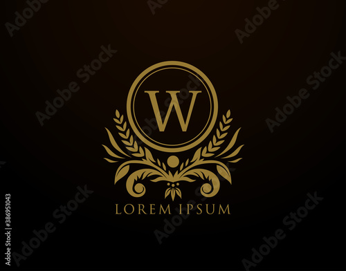  Luxury Royal Letter W Monogram Logo, Elegant Circle Badge With Floral Design.