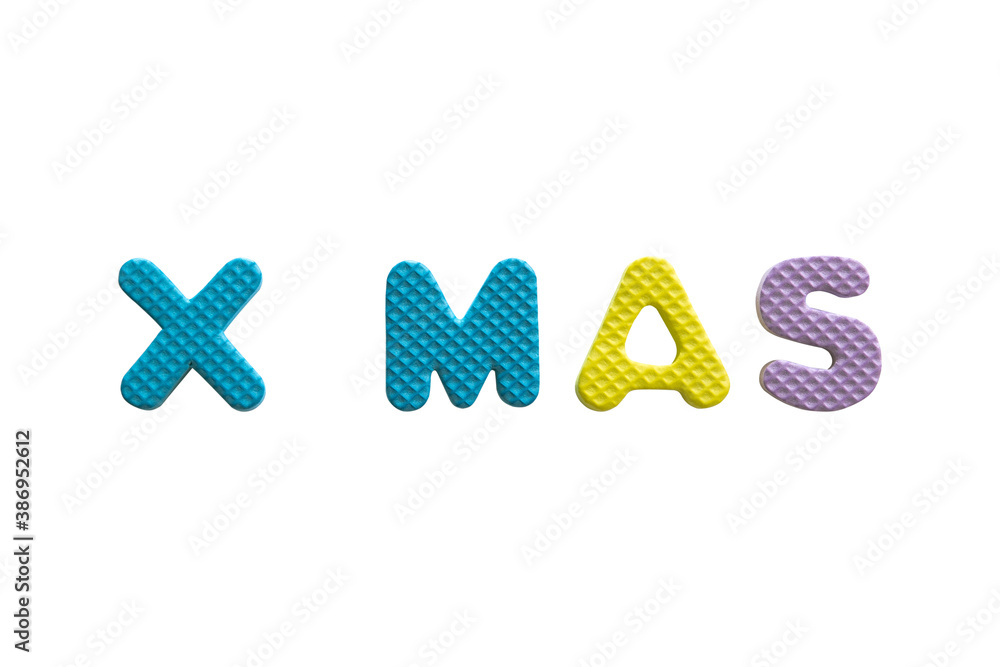 The letters of XMAS are made of plastic on a white background, used for Christmas decorations. The letters of XMAS are made of plastic on a white background, used for Christmas decorations.