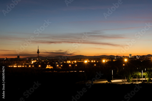 Europe, Madrid panoramic view during beautiful sunset of the whole city