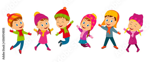 cartoon little kids jump