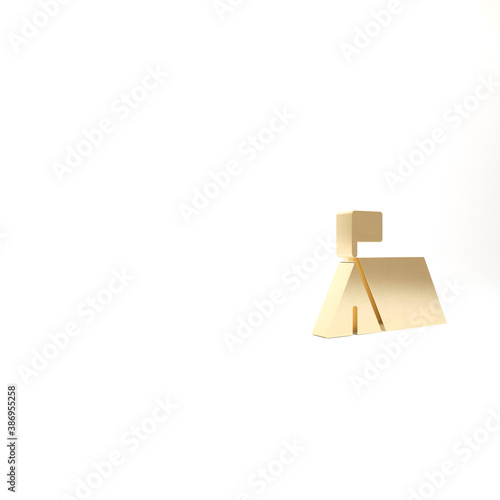 Gold Protest camp icon isolated on white background. Protesting tent. 3d illustration 3D render. photo