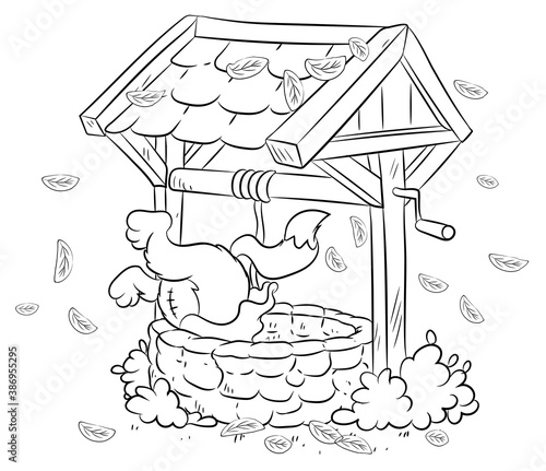 Der böse Wolf fällt in den Brunnen - Vektor-Illustration