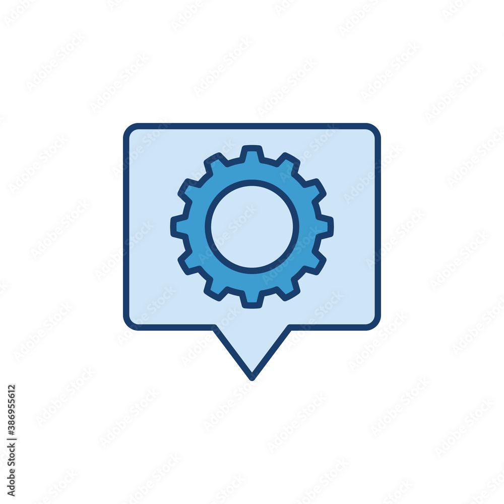 Speech Bubble with Gear vector concept blue icon or symbol