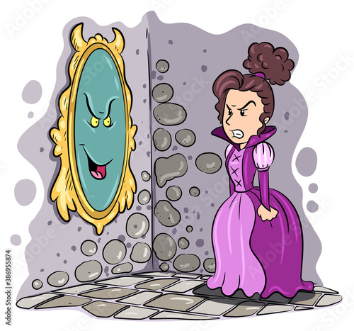Böse Stiefmutter vor Spiegel - Vektor-Illustration