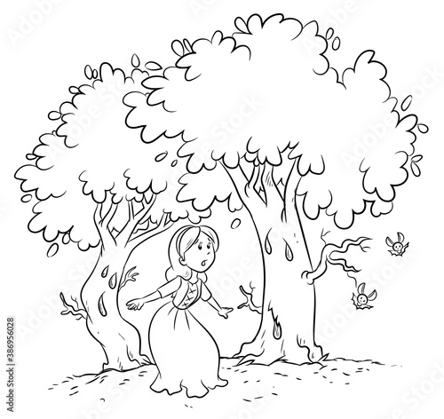 Schneewittchen irrt durch den dunklen Wald - Vektor-Illustration