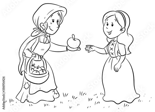 Stiefmutter gibt Schneewittchen einen vergifteten Apfel - Vektor-Illustration