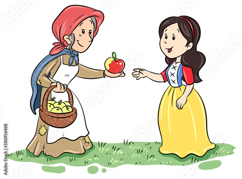 Stiefmutter gibt Schneewittchen einen vergifteten Apfel - Vektor-Illustration