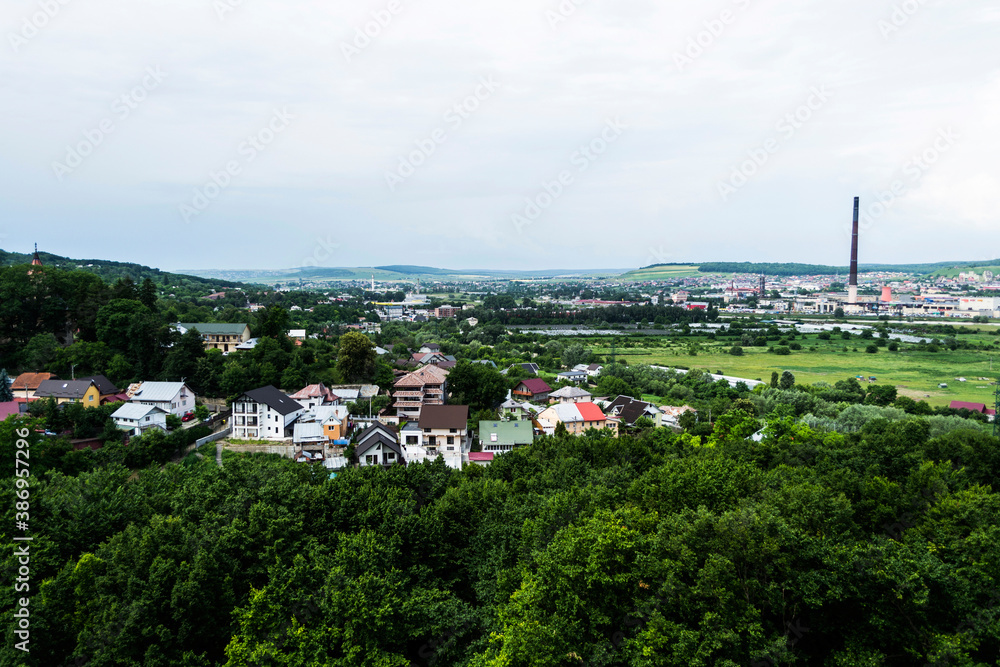 Cityscape of Suceava town seen from the citadel, Romania