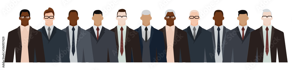 Group of diverse businessmen of adult and senior age, of different race, in office style clothes. Flat design vector illustration. Group of diverse businessmen of adult and senior age, of different race, in office style clothes. Flat design vector illustration.