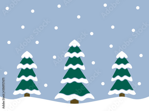 Fir-tree under snow snowing forest vector card colorful illustration