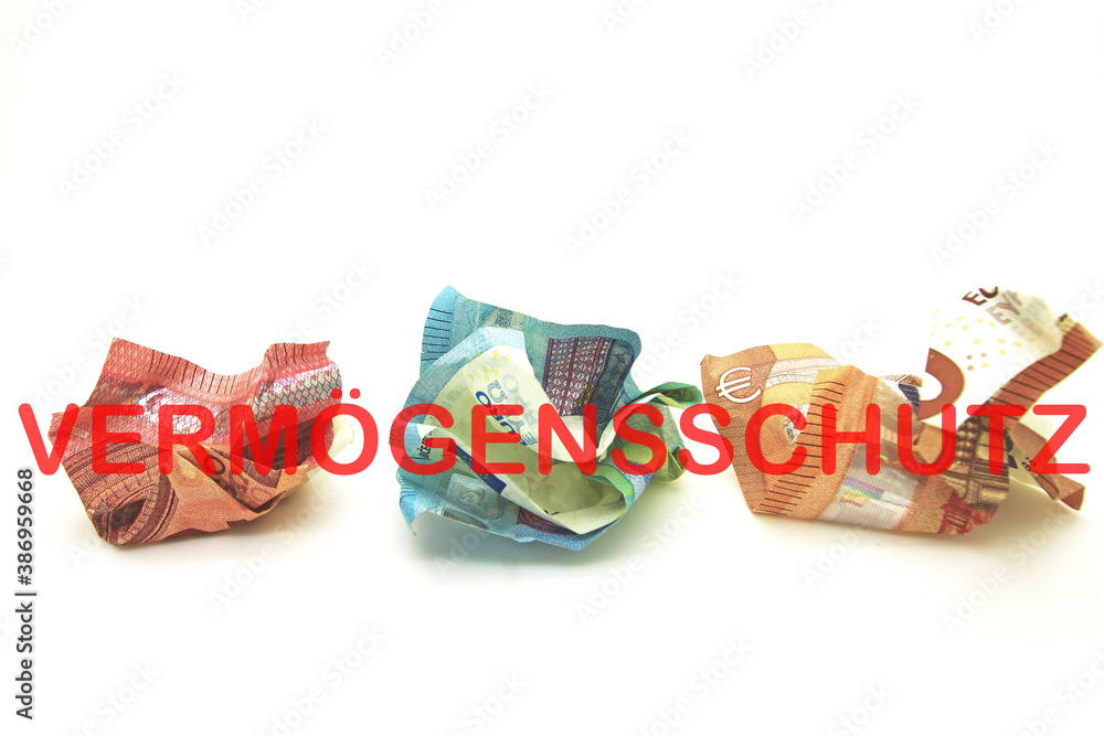 Zerknitterte Euro Banknoten als Weckruf für den Vermögensschutz. Zerknitterte Euro Banknoten als Weckruf für den Vermögensschutz.