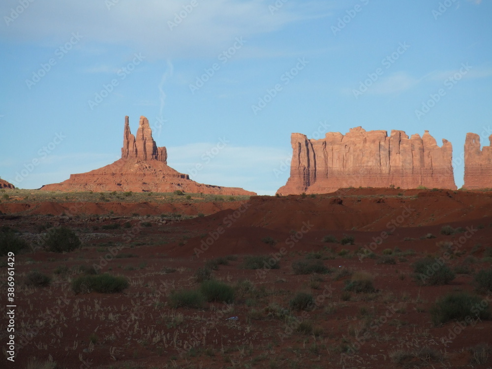 Monument Valley in the Arizona/Utah desert. USA. Spectacular red and orange rock formations.