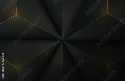 Luxury black and gold abstract geometric background. Geometric 3 dimensional realistic dark elegant template