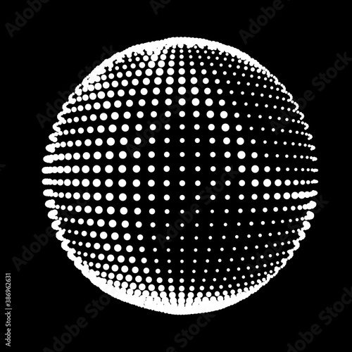 Abstract halftone textured sphere. Disco ball lines flare. Electric jet impulse discharges. Waves of thickened flows