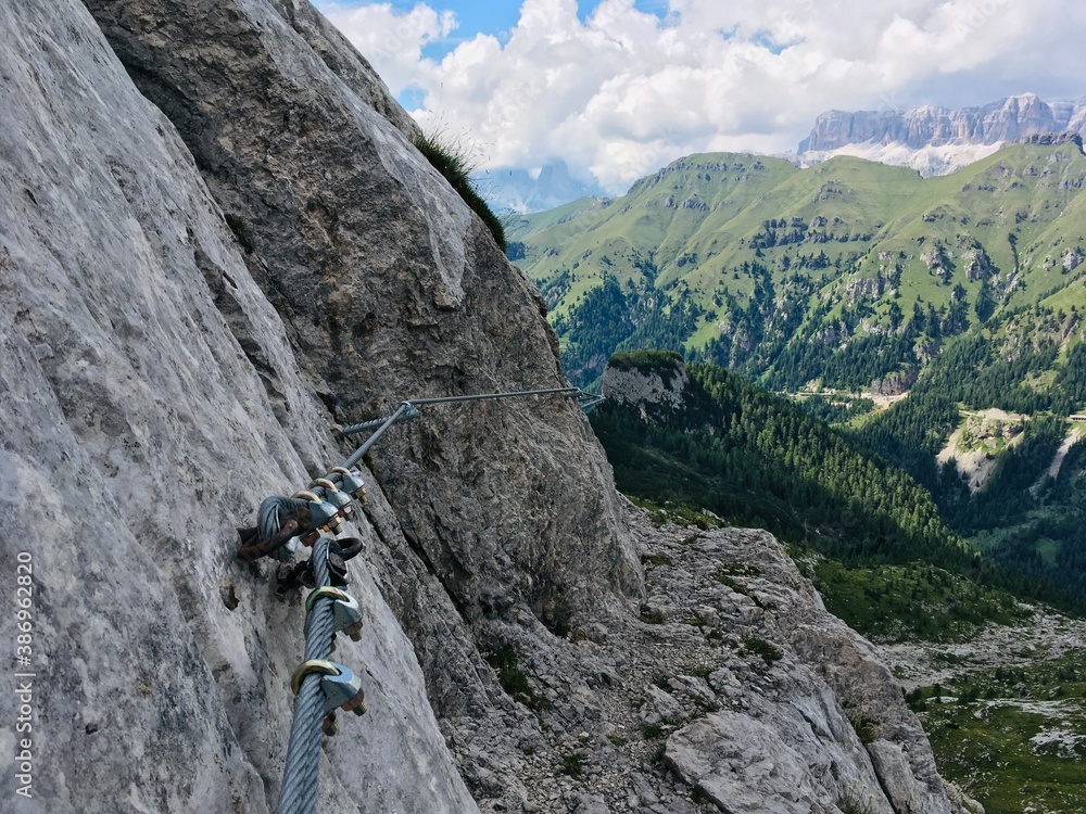 Via ferrata steel cables in the italian Dolomites