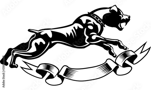 Tattoo American Staffordshire Terrier dog jumping